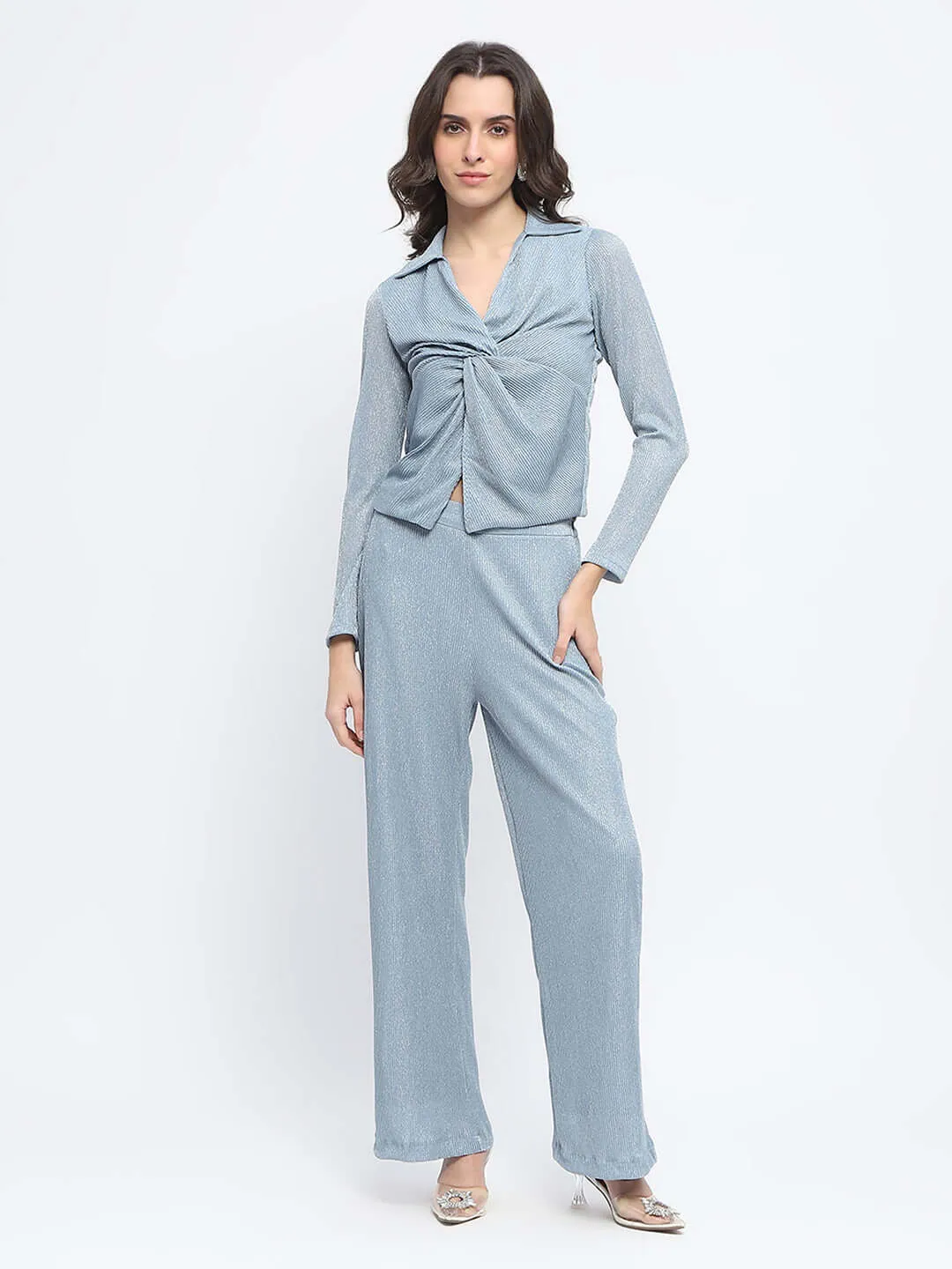 Madame Powder Blue Nylon Co-ord Set