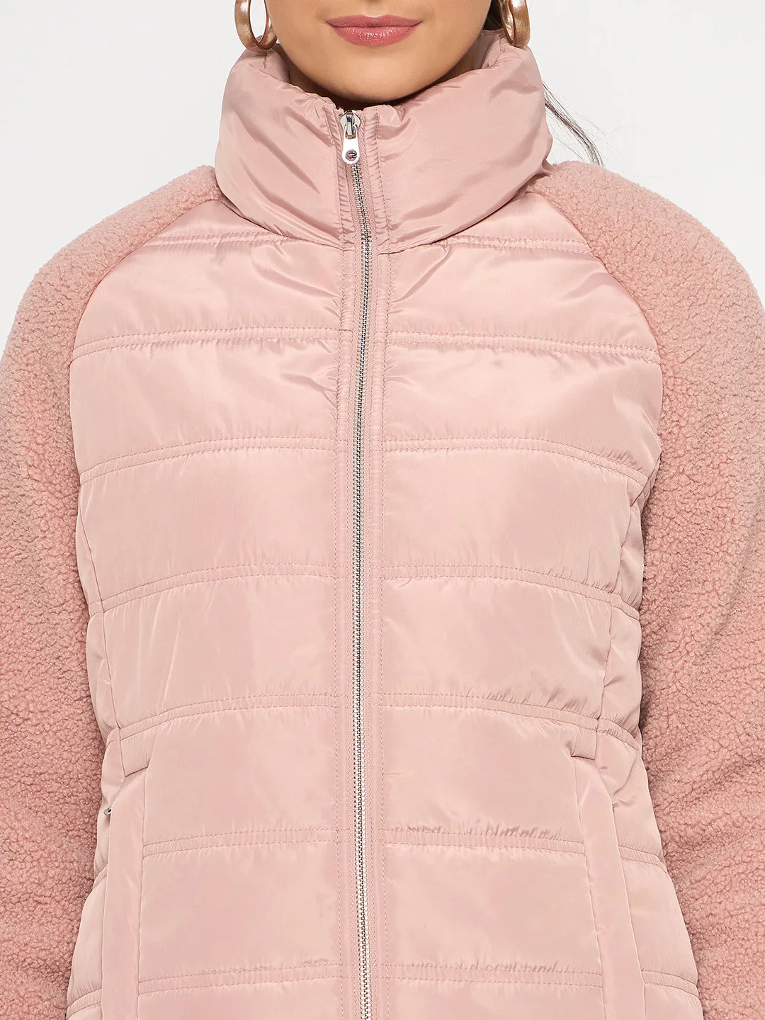 Madame Raglan Sleeved Quilted Dusty Pink Short Jacket