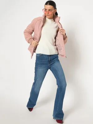 Madame Raglan Sleeved Quilted Dusty Pink Short Jacket