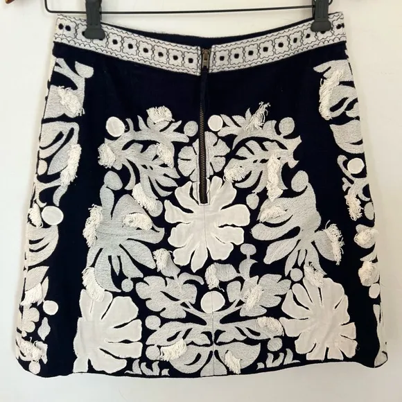 MAEVE $138 Liesl Fringed Mini Skirt | Embellished Floral | Navy A-Line | New
