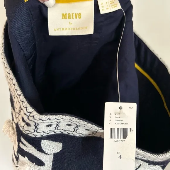 MAEVE $138 Liesl Fringed Mini Skirt | Embellished Floral | Navy A-Line | New
