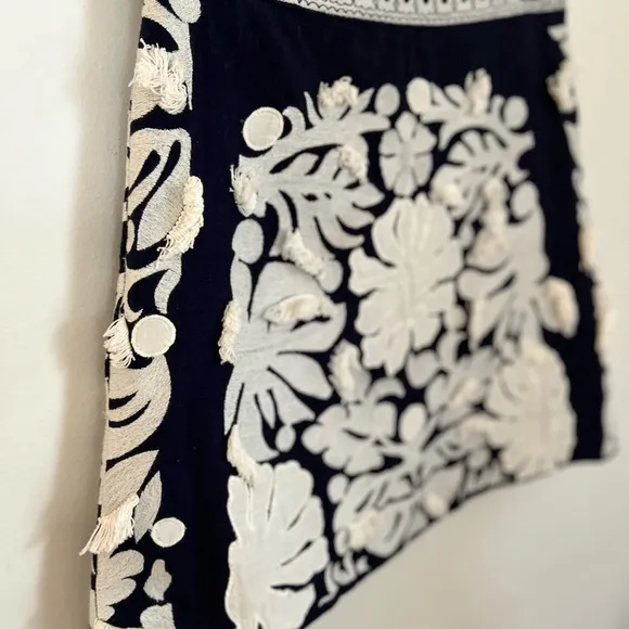 MAEVE $138 Liesl Fringed Mini Skirt | Embellished Floral | Navy A-Line | New