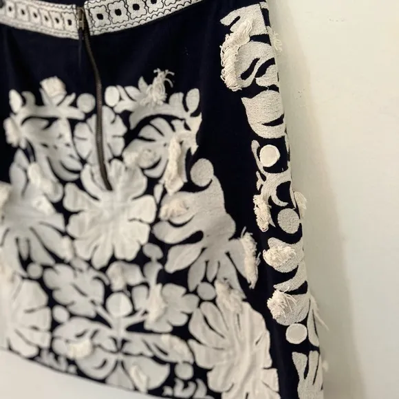 MAEVE $138 Liesl Fringed Mini Skirt | Embellished Floral | Navy A-Line | New