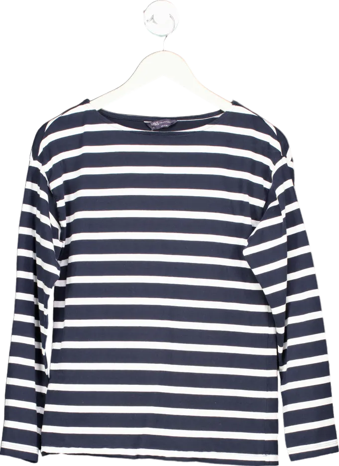 M&S Navy Striped Long Sleeve Top UK 8