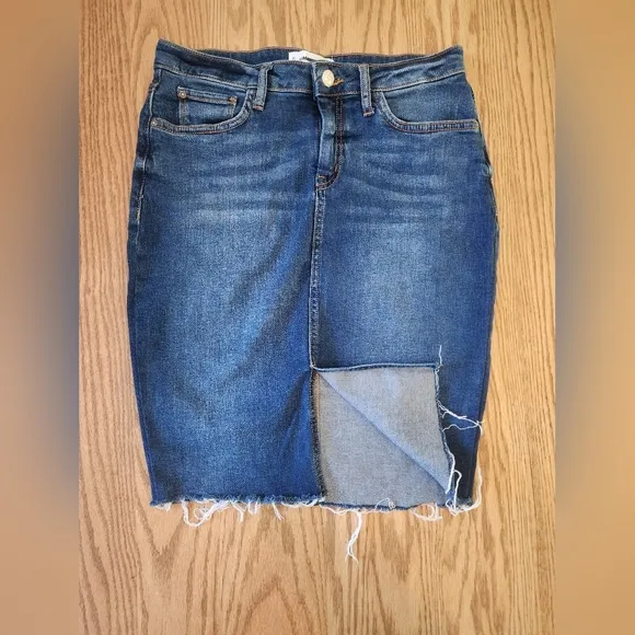 MANGO Jean Skirt Frayed Bottom Womens Size Small Y2K 90s