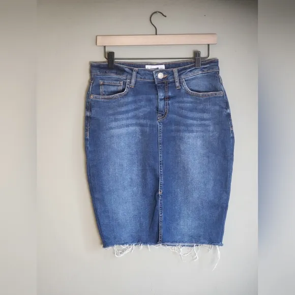 MANGO Jean Skirt Frayed Bottom Womens Size Small Y2K 90s