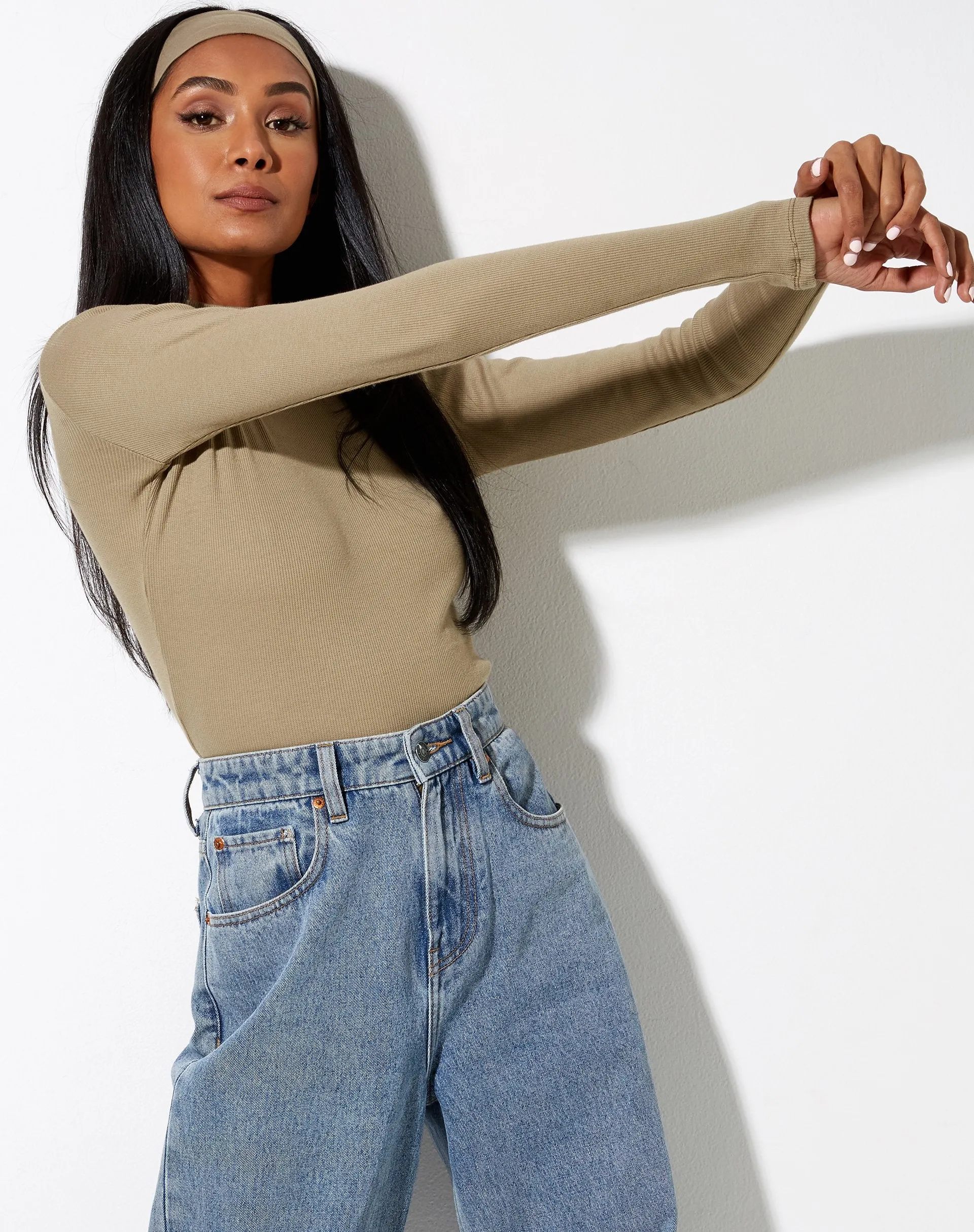 Matri Long Sleeve Top in Rib Eucalyptus