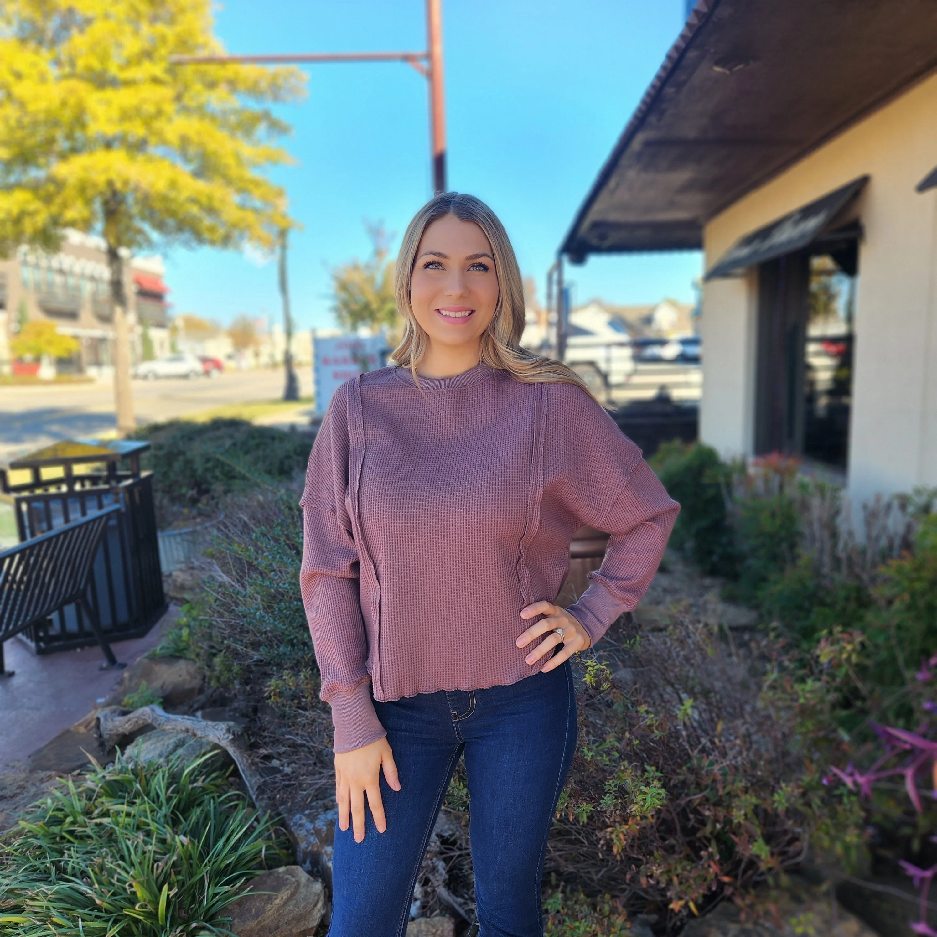 Mauve Waffle Long Sleeve Top