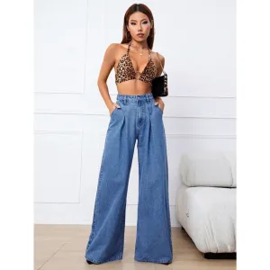Medium wash High Waisted Wide Leg Jeans blue denim y2k