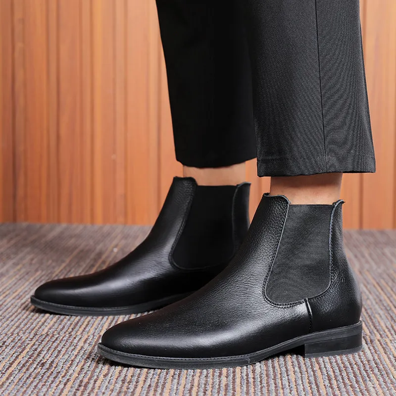 Men New Genuine Leather Slip-on Ankle Boots Pointed Toe Chelsea Boots