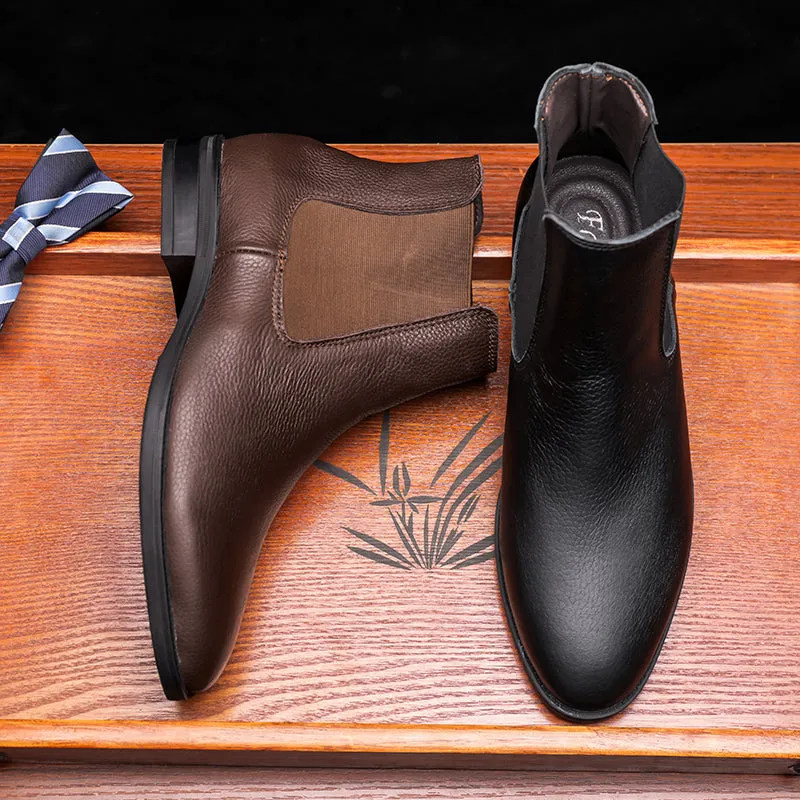 Men New Genuine Leather Slip-on Ankle Boots Pointed Toe Chelsea Boots
