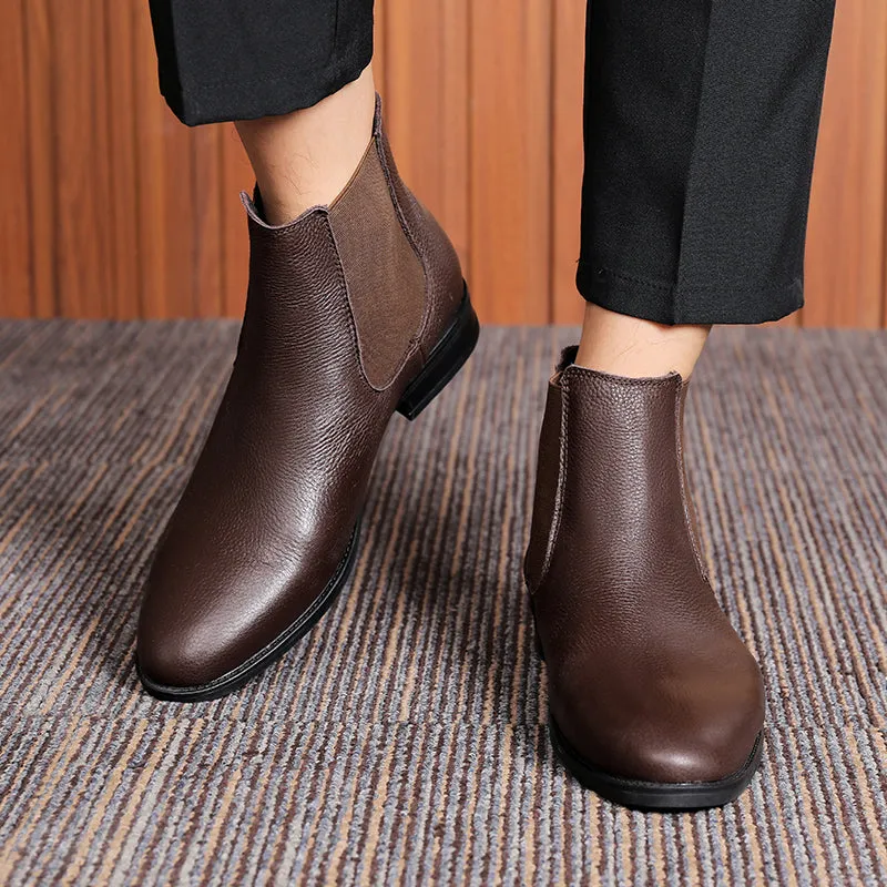 Men New Genuine Leather Slip-on Ankle Boots Pointed Toe Chelsea Boots