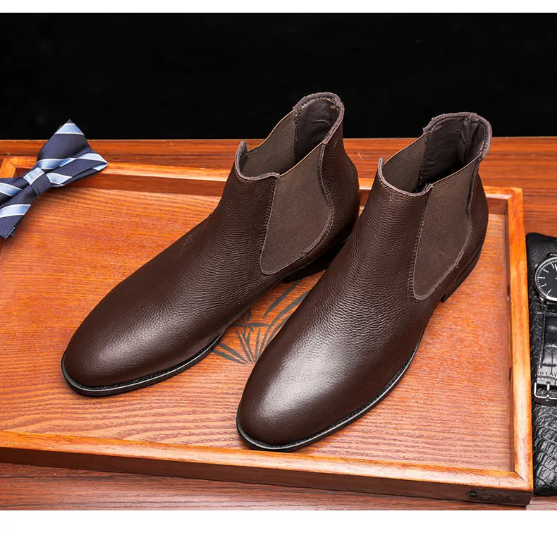Men New Genuine Leather Slip-on Ankle Boots Pointed Toe Chelsea Boots