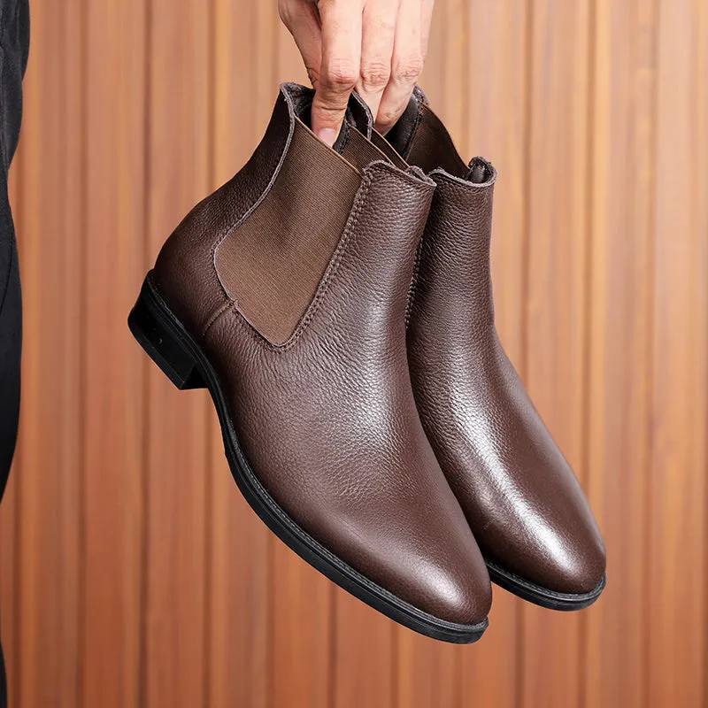 Men New Genuine Leather Slip-on Ankle Boots Pointed Toe Chelsea Boots