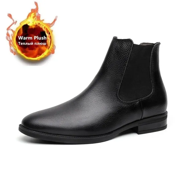 Men New Genuine Leather Slip-on Ankle Boots Pointed Toe Chelsea Boots
