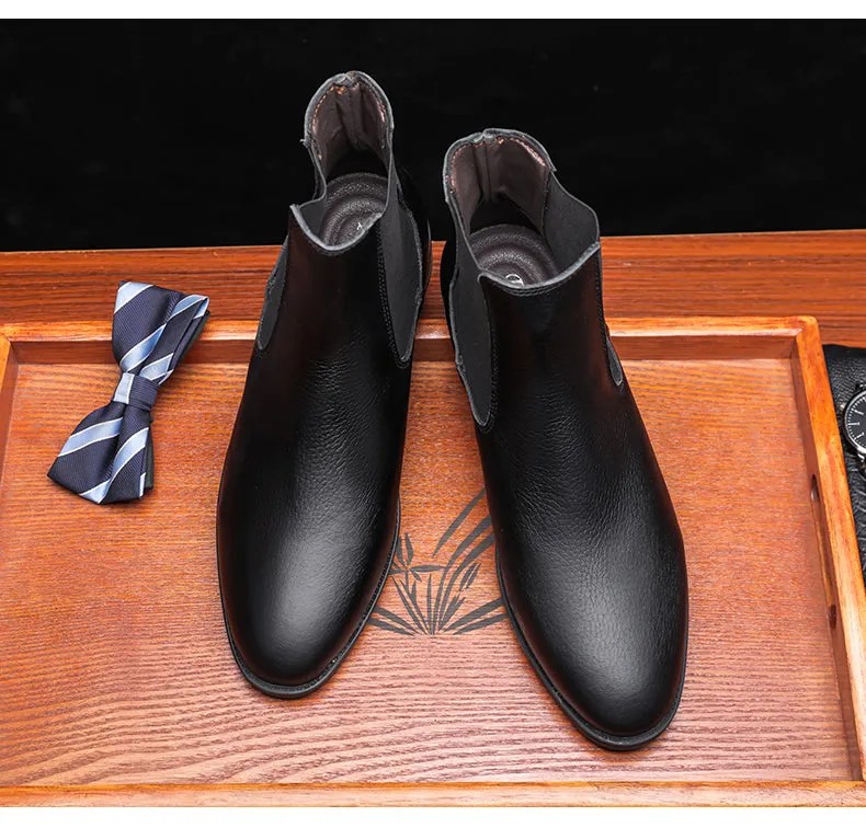 Men New Genuine Leather Slip-on Ankle Boots Pointed Toe Chelsea Boots