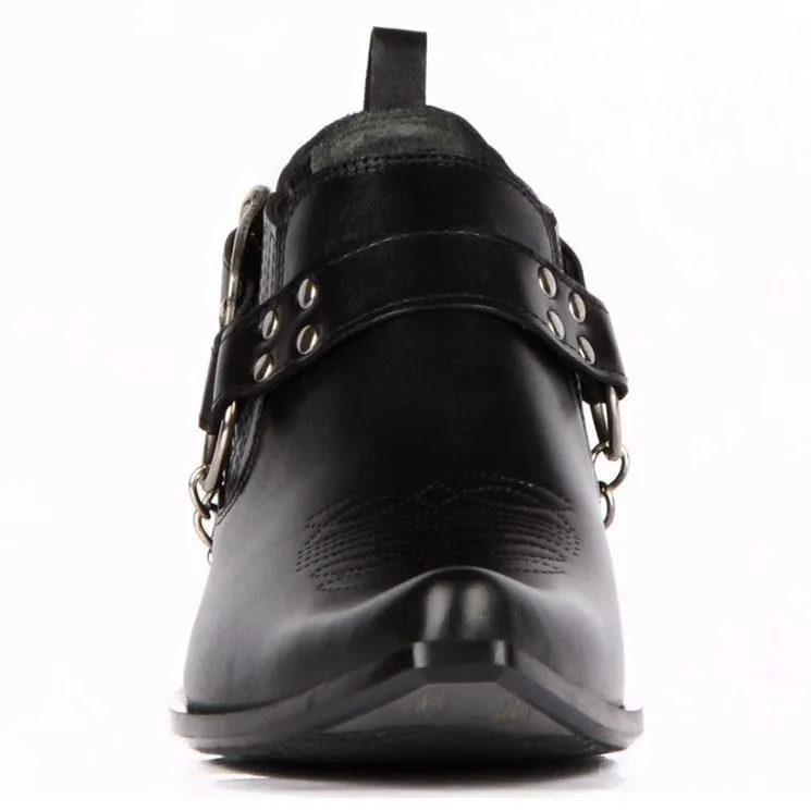 Men Pointed Toe Genuine Leather Motorcycle Boots Handcrafted Shoes