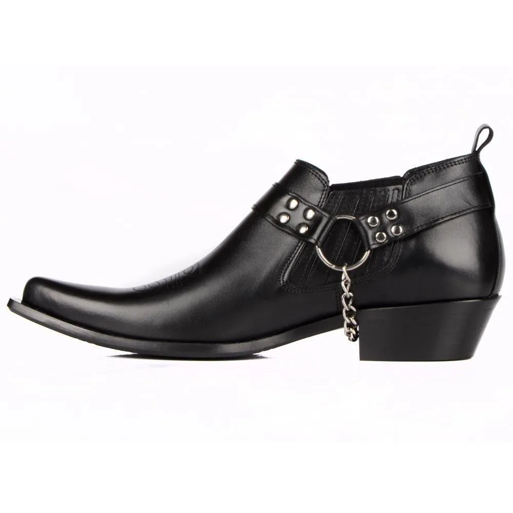 Men Pointed Toe Genuine Leather Motorcycle Boots Handcrafted Shoes