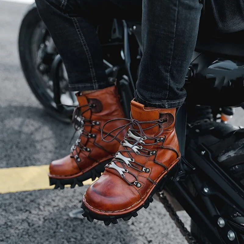 Mens Thick Bottom Lace Up Height Increasing Vintage Warm Ankle Boots