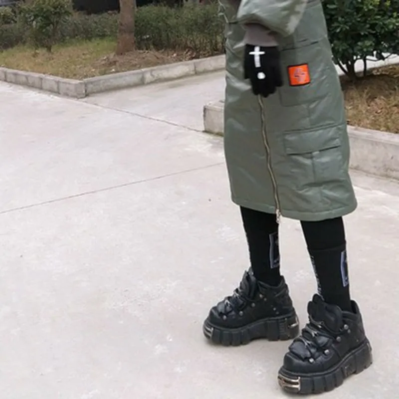 Metal Motorcycle Round Toe Chunky Boots