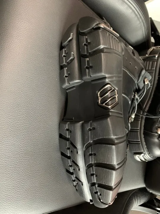 Metal Motorcycle Round Toe Chunky Boots