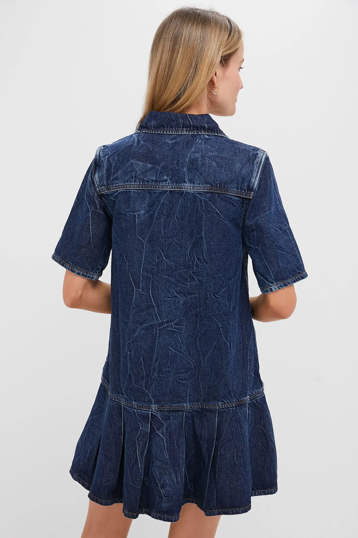 Mid Blue Stone Crinkled Future Denim Mini Dress