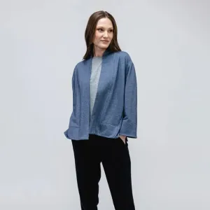 Ministry of Supply Fusion Terry Cardigan Sweater Merino Wool Indigo Heather Sz S