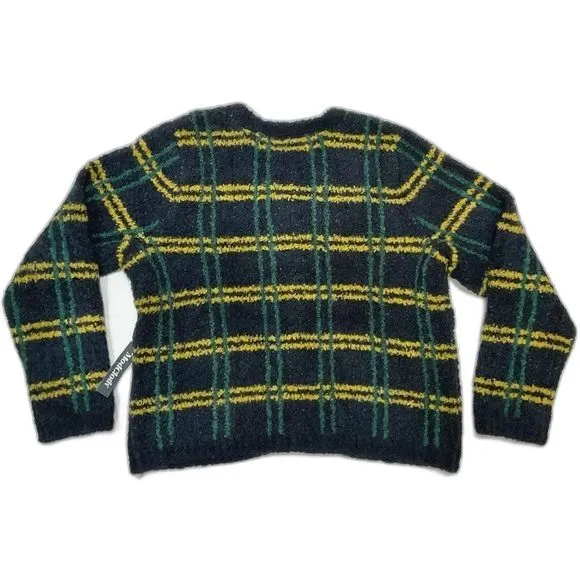 ModCloth Plaid Boucle Cardigan Sweater Retro Knit Navy Button Front Sz 1X New