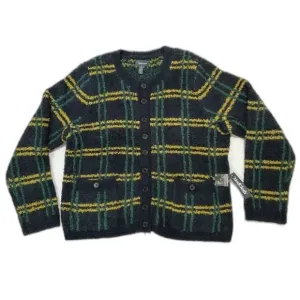 ModCloth Plaid Boucle Cardigan Sweater Retro Knit Navy Button Front Sz 1X New