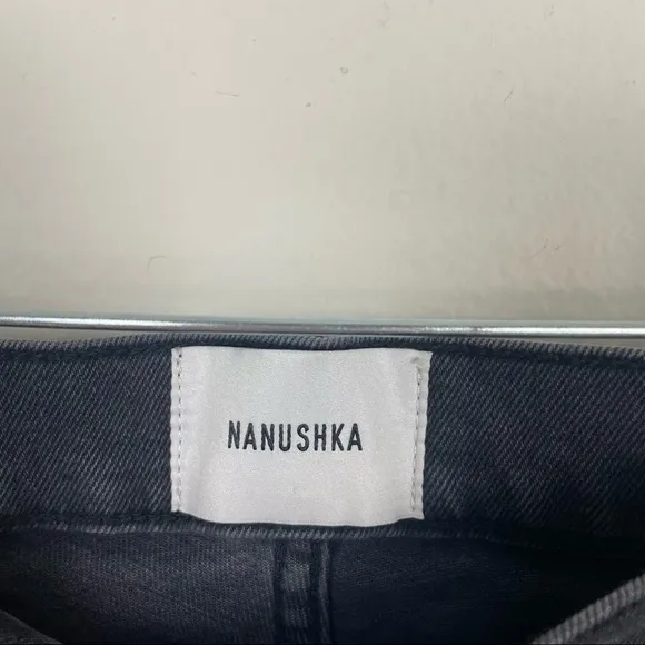 Nanushka Kiki Stretch Denim Bermuda Long Bermuda Cotton Shorts Black