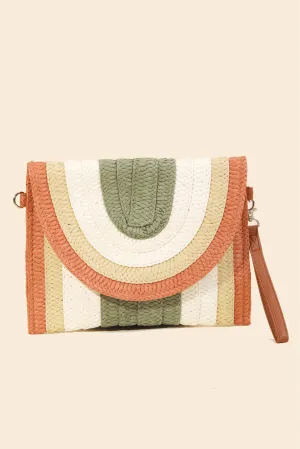 neutral rainbow straw braid clutch