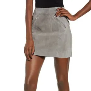 NEW Blank NYC 30 Genuine Leather Suede Mini skirt In Soft Fog Gray