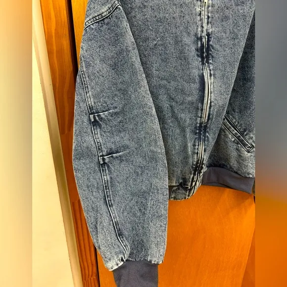 New Fantastic Fawn Denim Bomber Jacket with Pockets Size Small
