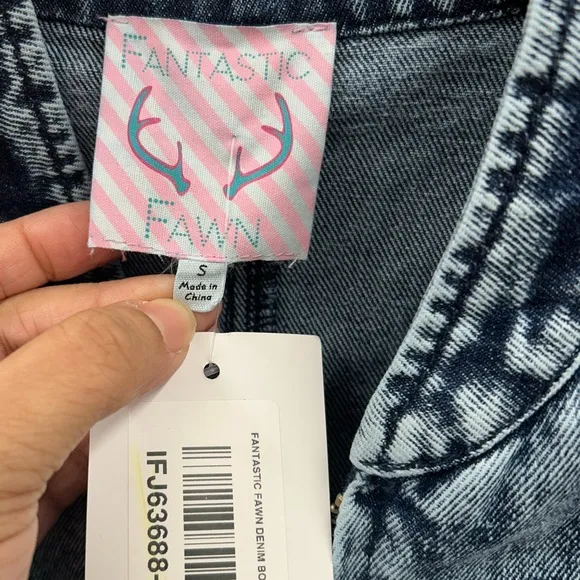 New Fantastic Fawn Denim Bomber Jacket with Pockets Size Small