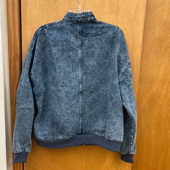 New Fantastic Fawn Denim Bomber Jacket with Pockets Size Small