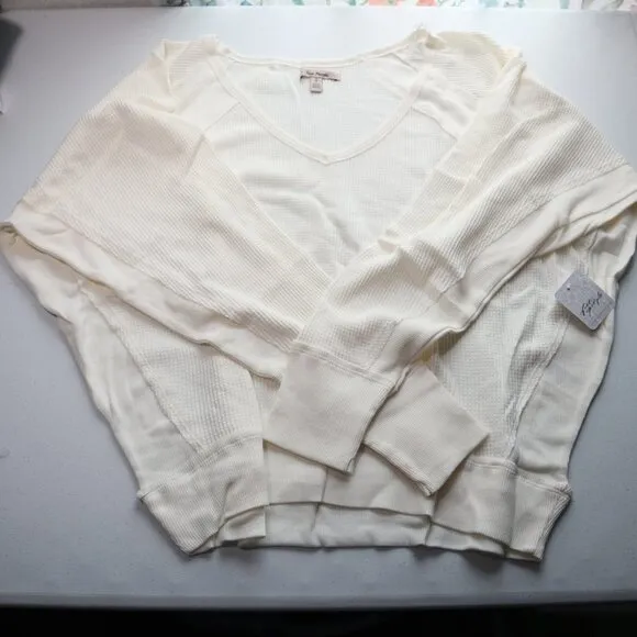 NEW Free People Santa Clara Thermal Long Sleeve top in Alabaster  Size S NWT