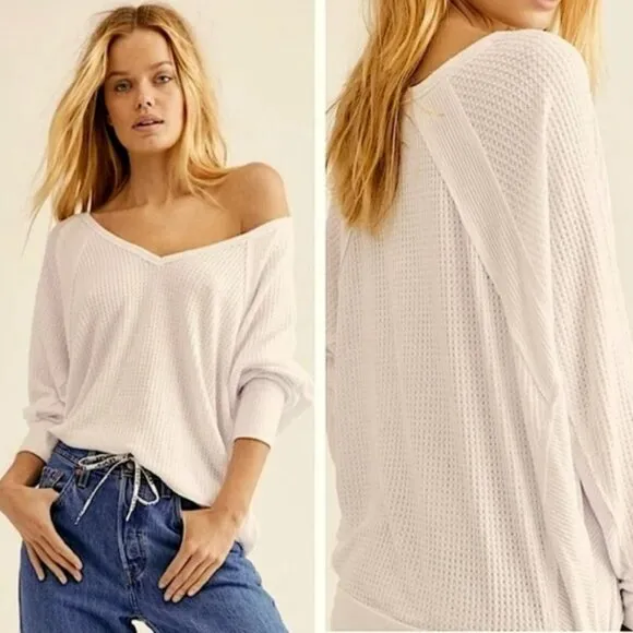 NEW Free People Santa Clara Thermal Long Sleeve top in Alabaster  Size S NWT