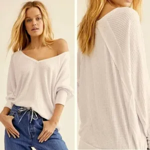 NEW Free People Santa Clara Thermal Long Sleeve top in Alabaster  Size S NWT