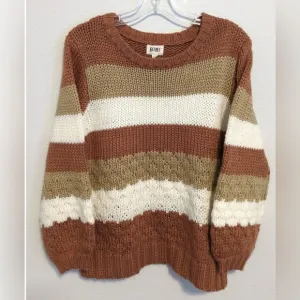 NWT BIBI Women's Striped Brown, Cream, and Tan Sweater Size Small