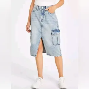 NWT- Calvin Klein Jeans Denim High-Rise Cargo Midi Skirt