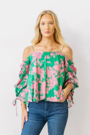 Off the Shoulder Silky Blouse in Lime