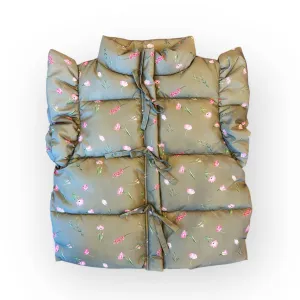 Olive Green Floral Puffer Vest~Final Sale
