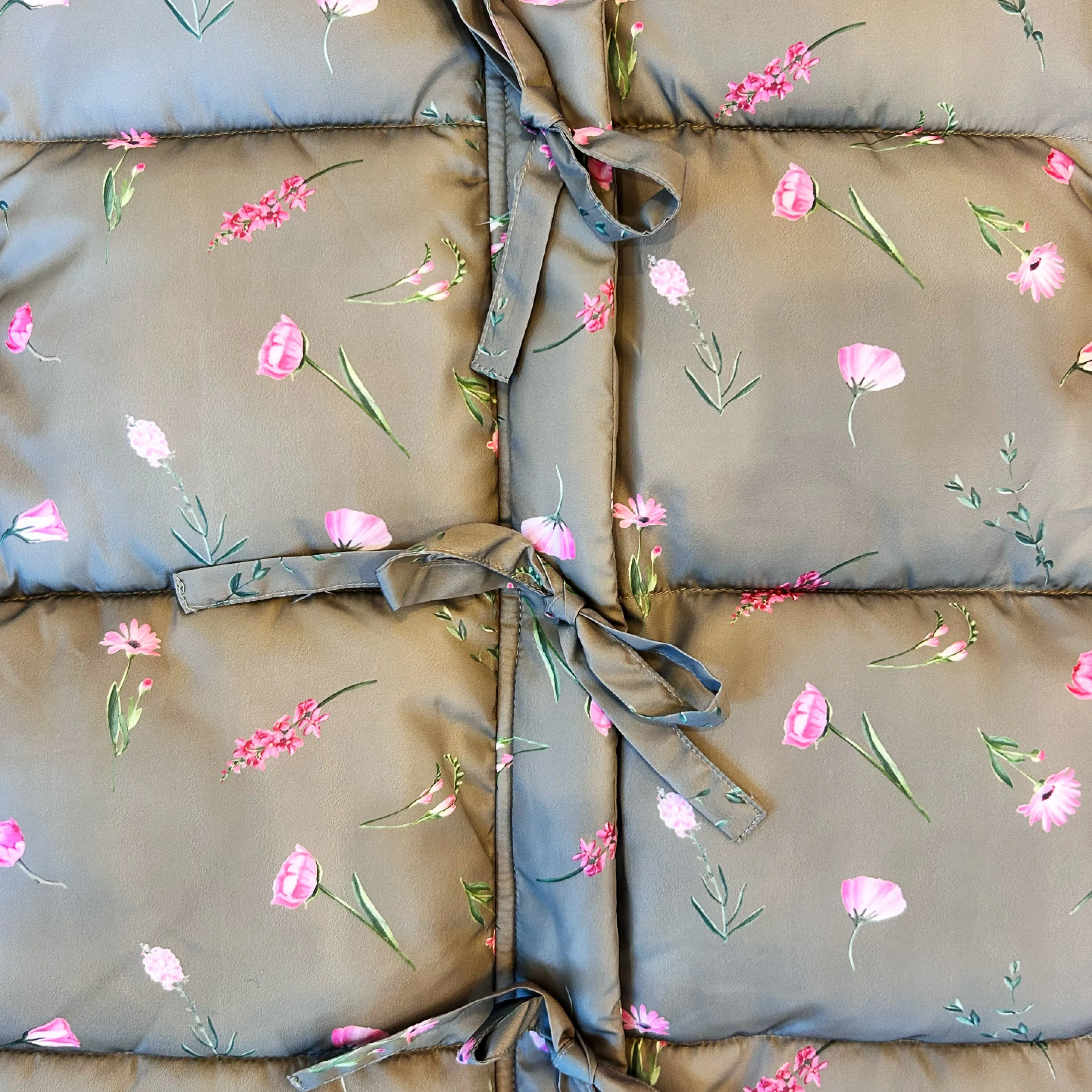 Olive Green Floral Puffer Vest~Final Sale
