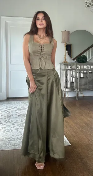 Olivia Olive Suede Lace up cropped Corset top
