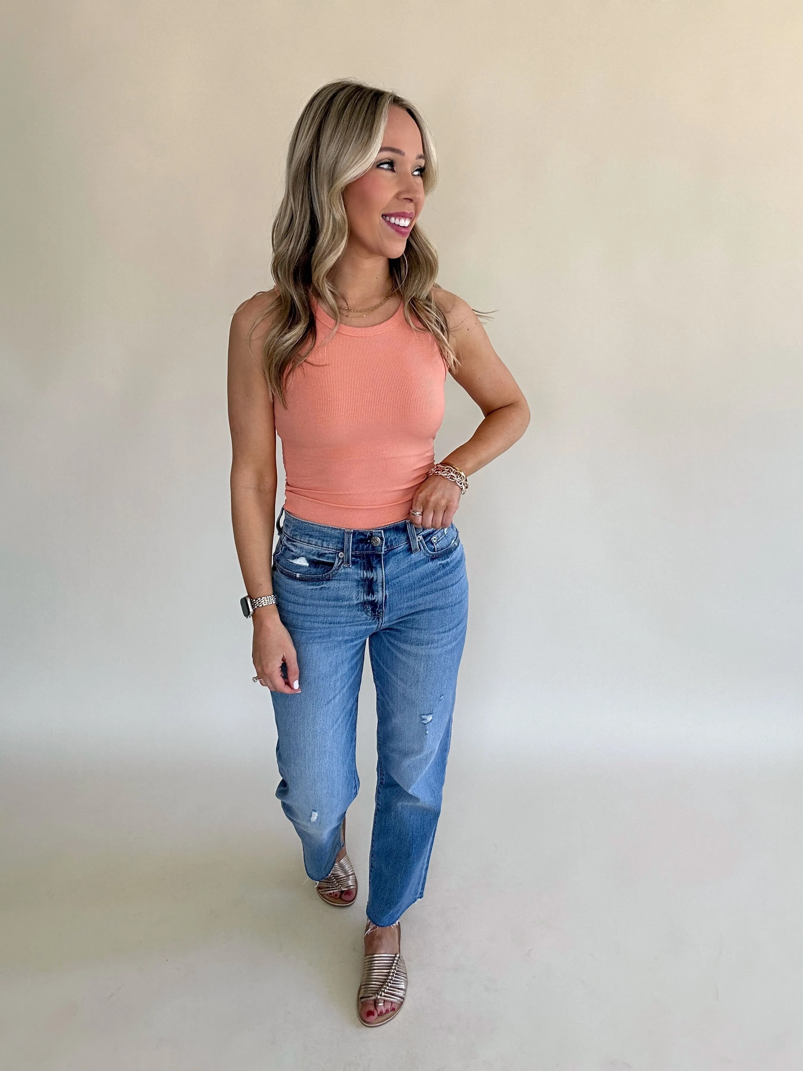 On Par Rib Sleeveless Tank Top - Melon