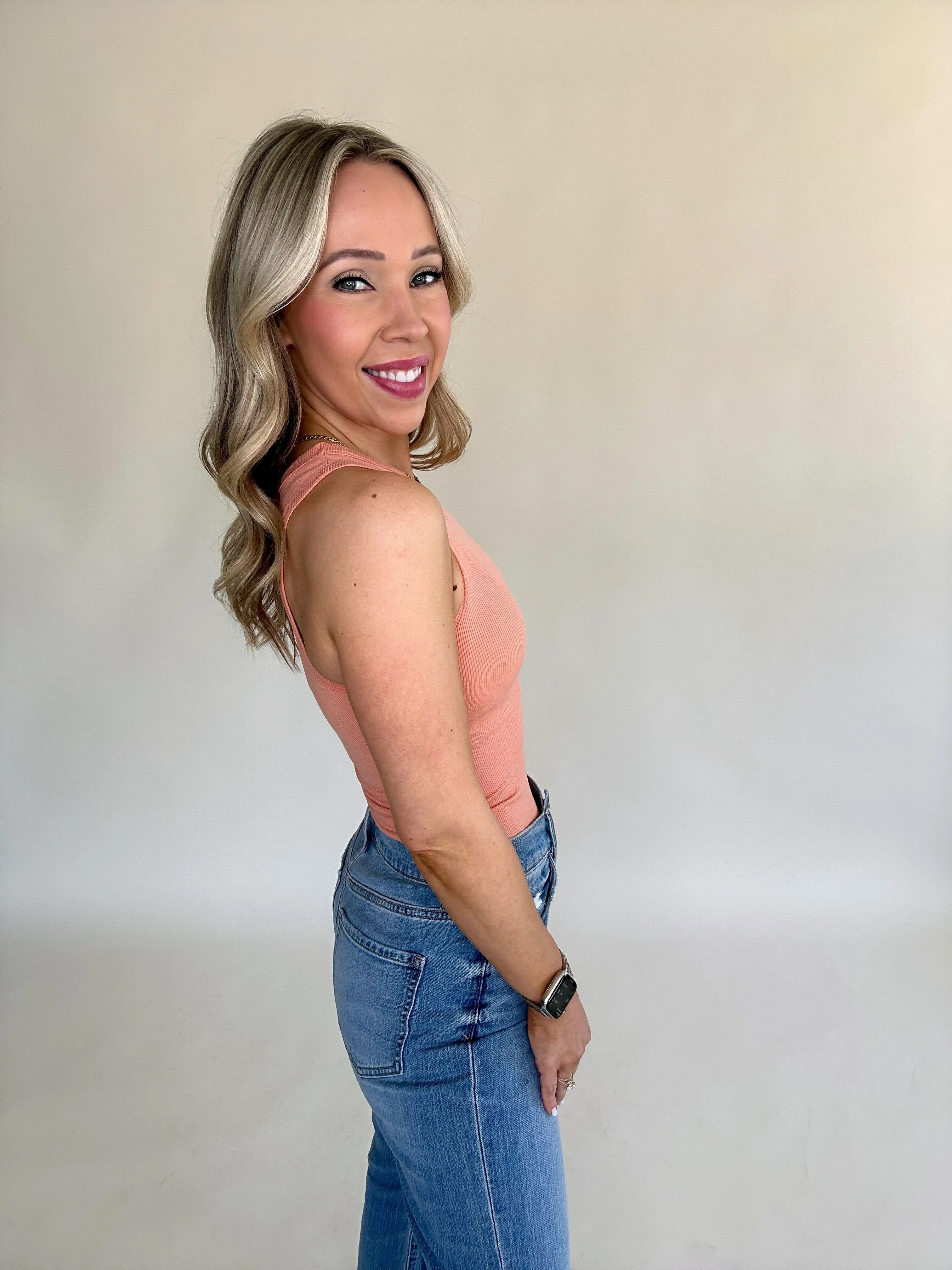 On Par Rib Sleeveless Tank Top - Melon