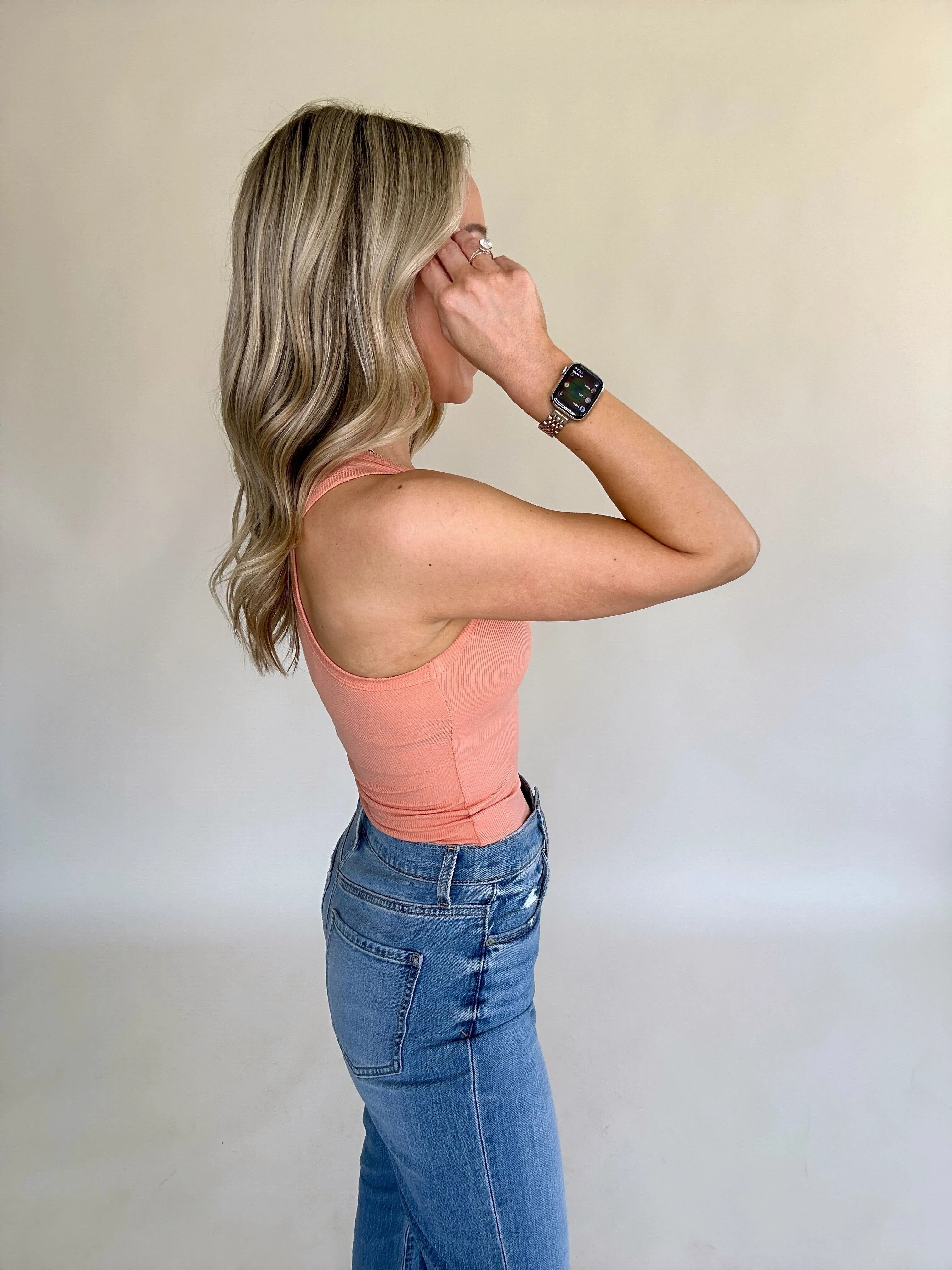 On Par Rib Sleeveless Tank Top - Melon