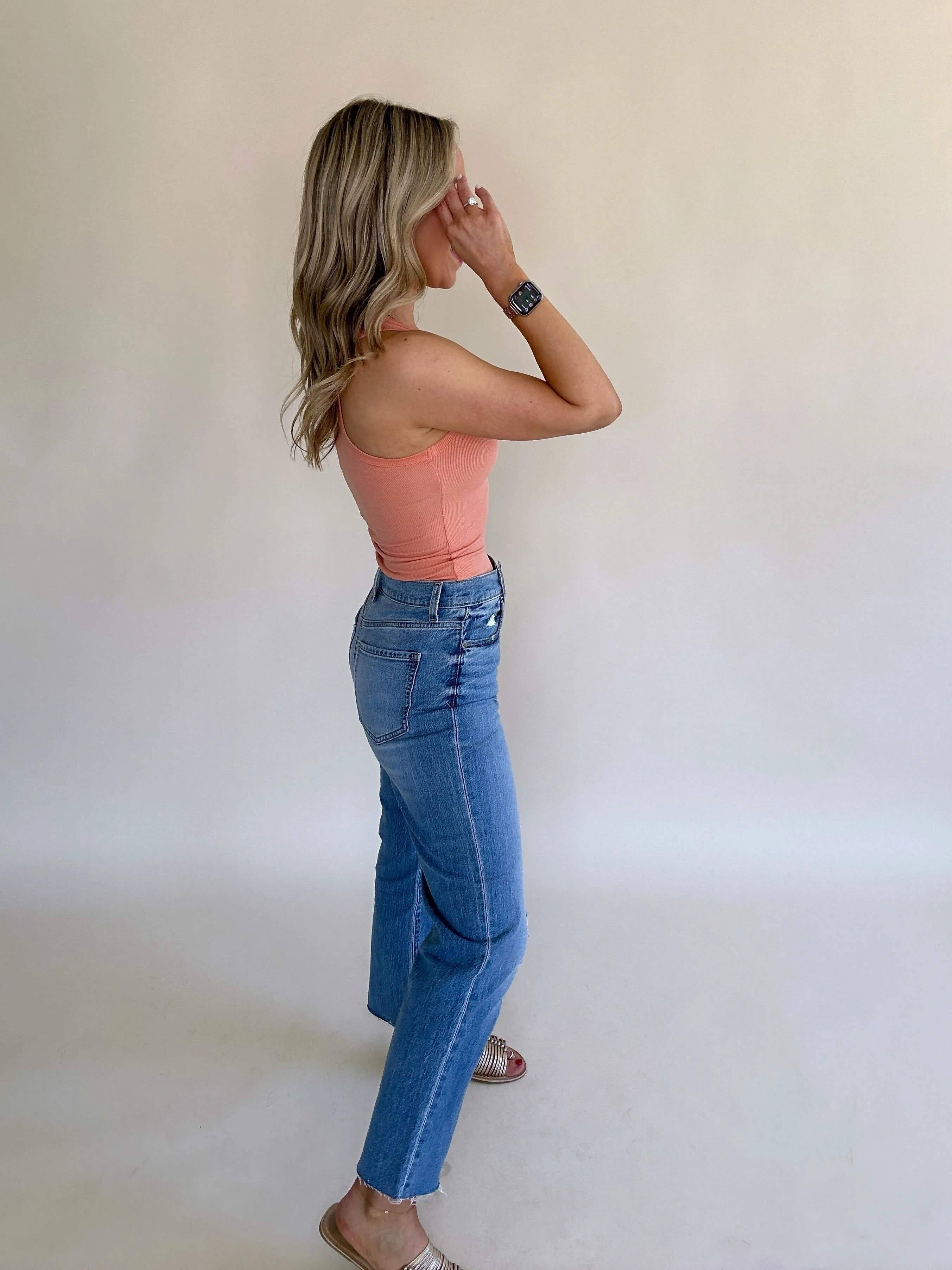 On Par Rib Sleeveless Tank Top - Melon