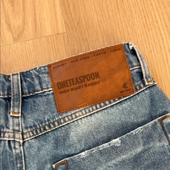 One Teaspoon Distressed Cuffed Blue Denim Shorty Shorts 0120
