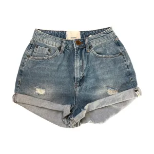 One Teaspoon Distressed Cuffed Blue Denim Shorty Shorts 0120